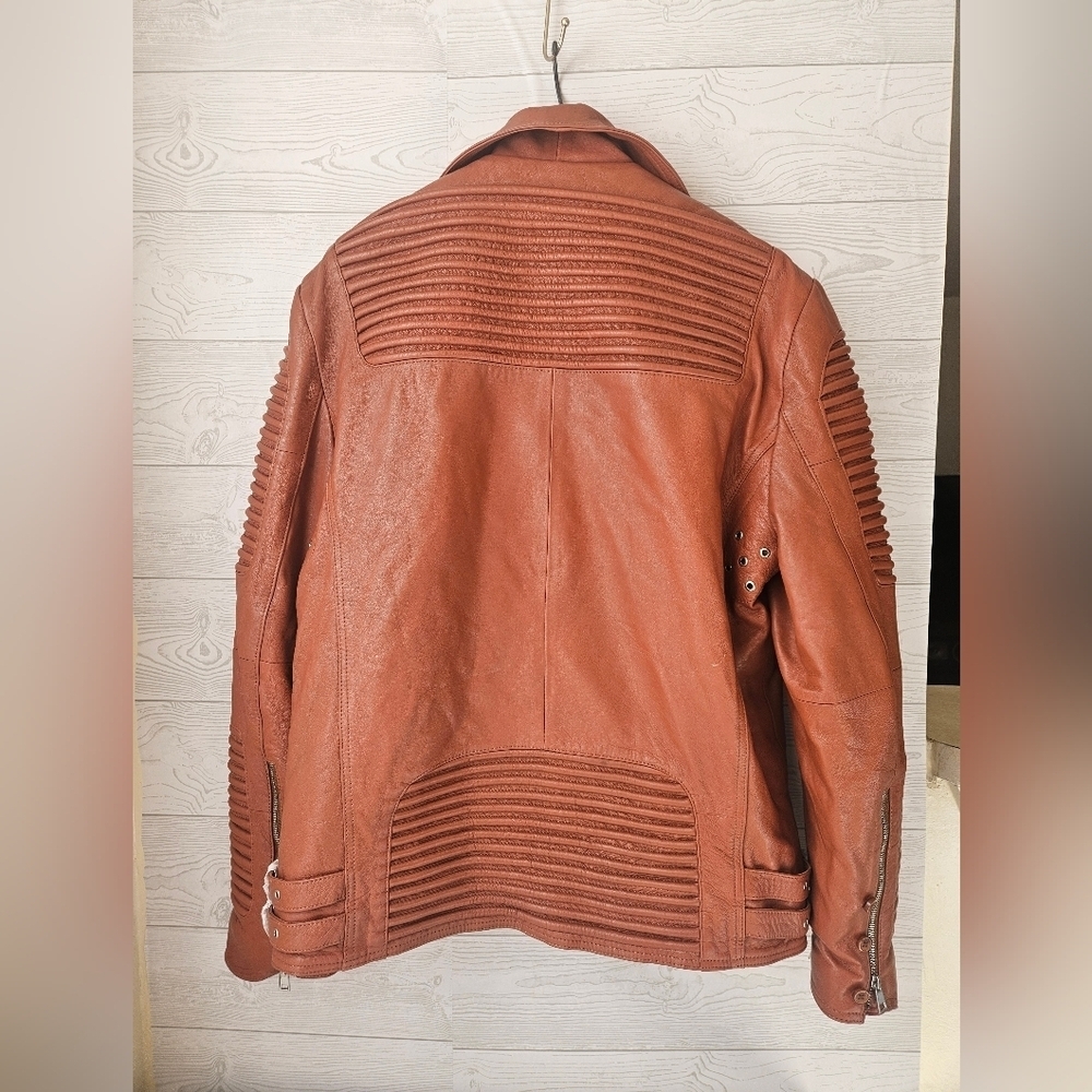 Alen Cooper-Brown Tan XL Real Leather Biker Moto Jacket For Men NWOT - Picture 7 of 13